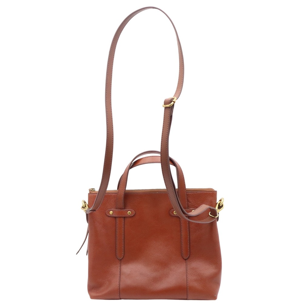 Fossil Felicity Satchel Cognac Brown Leather Crossbody Handbag Gold Hardware